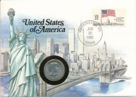 Amerikai Egyesült Államok 1979S 1$ Cu-Ni "Susan B. Anthony" felbélyegzett borítékban, bélyegzéssel, német nyelvű leírással T:AU USA 1979S 1 Dollar Cu-Ni "Susan B. Anthony" in envelope with stamp and cancellation, with German description C:AU