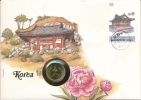 Dél-Korea 1985. 10J felbélyegzett borítékban, bélyegzéssel, német nyelvű leírással T:UNC South Korea 1985. 10 Jeon in envelope with stamp and cancellation, with German description C:UNC