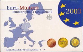 Németország 2003G 1c-2E (8xklf) forgalmi szett műanyag és papírtokban T:PP Germany 2003G 1 Cent - 2 Euro (8xdiff) coin set in plastic and paper case C:PP