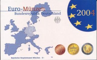 Németország 2004D 1c-2E (8xklf) forgalmi szett műanyag és papírtokban T:PP Germany 2004D 1 Cent - 2 Euro (8xdiff) coin set in plastic and paper case C:PP