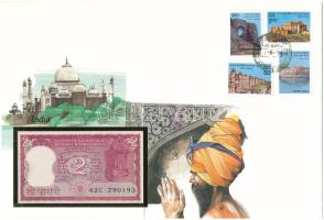 India DN 2R felbélyegzett borítékban, bélyegzéssel T:UNC India ND 2 Rupees in envelope with stamp and cancellation C:UNC
