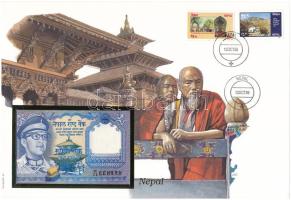 Nepál DN (1988-1990) 1R felbélyegzett borítékban, bélyegzéssel T:UNC Nepal ND (1988-1990) 1 Rupees in envelope with stamp and cancellation C:UNC
