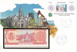 Venezuela 1989. 5B felbélyegzett borítékban, bélyegzéssel T:UNC Venezuela 1989. 5 Bolívares in envelope with stamp and cancellation C:UNC