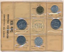 Olaszország 1974. 5L-100L (6xklf) forgalmi sor fóliatokban T:UNC Italy 1974. 5 Lire - 100 Lire (6xdiff) coin set in foil pack C:UNC