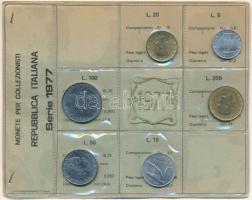 Olaszország 1977. 5L-200L (6xklf) forgalmi sor fóliatokban T:UNC Italy 1977. 5 Lire - 200 Lire (6xdiff) coin set in foil pack C:UNC