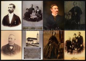 8 különböző - régi fotókról készült - modern képeslap fajtánként 60-80 db + kevés egyéb, cipős dobozban