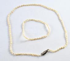 Aprószemű tenyésztett gyöngy nyaklánc + karkötő, h: 44 cm