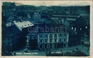 Pozsony, Pressburg, Bratislava; Celkovy pohlad, Coiffeur, Mliekaren. J. Scepán / látkép, üzletek, villamos, vár / general view, shops, tram, castle (EK)