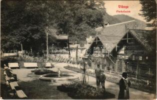 Vihnye, Vihnyefürdő, Kúpele Vyhne; park részlet, Bachmann, Sümegh János, Selmec és Bélabányai Iparosok Hitelszövetkezet reklámja. Joerges kiadása / park, advertisement (EK)