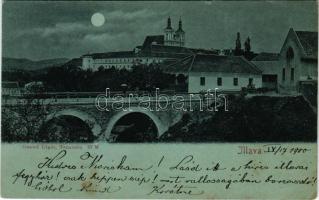 1900 Illava, Illau, Ilava; fegyház, börtön este holdfényben. Gansel Lipót 57. M. / prison at night in moonlight (Rb)