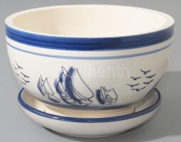 Holland tulipántál alátéttel. Jelzés nélkül, mázrepedéssel, d: 14 cm, m: 9 cm