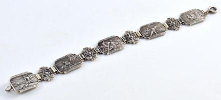 David Andersen Company, Willy Winnaess designer: Ezüst (Ag) sport karkötő, elemein különböző sportok ábrázolásával. cca 1950, 830-as ezüst, egyik kapcsa javított, jelzett, h: 19 cm, nettó 29,7g