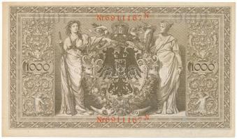 Német Birodalom 1910. 1000M piros pecséttel, hétjegyű sorszámmal "6911167N" T:AU
German E...