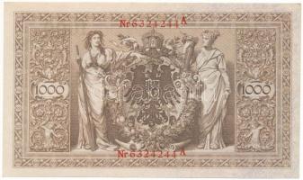 Német Birodalom 1910. 1000M piros pecséttel, hétjegyű sorszámmal "6324244A" T:AU
German E...