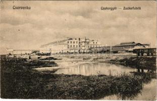 Cservenka, Crvenka; Cukorgyár, iparvasút / Zuckerfabrik / sugar factory, industrial railway (gyűrődések / creases)