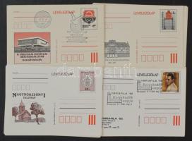 100 db modern alkalmi díjjegyes levelezőlap, sok alkalmi bélyegzéssel, műanyag dobozban