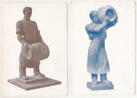2 db RÉGI söröshordós szobor reklám képeslap: Góliát barna idénysör, Téli sör / 2 pre-1945 Hungarian beer advertisement postcards