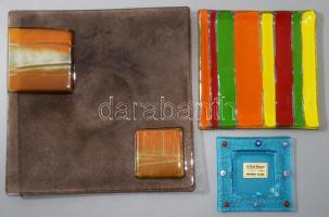 A. Dal Borgo Murano vetro fusione 3 darab kínáló, az egyik jelzett, hibátlan, 24x24 cm alatt