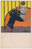 1918 Mode. Wiener Werkstätte No. 789. s: Fritzi Berger + "K.u.k. Inft. Reg. No. 32. 7/43. Marschkomp." (EK)