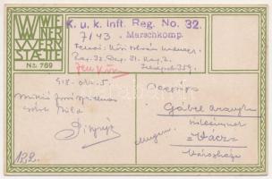 1918 Mode. Wiener Werkstätte No. 789. s: Fritzi Berger + "K.u.k. Inft. Reg. No. 32. 7/43. Marsc...