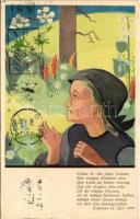 1937 Gyllne bi, var fagel, konung...Finnish Kalevala illustration art postcard (EB)