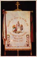 1933 Velünk az Isten és az ősi jog. Trianont ledöntjük, zászlónk győzni fog! Irredenta zászló. A lapokat a Pro Hungaria adja ki és azok jövedelme hazafias propaganda célokat szolgál / Hungarian irredenta propaganda, irredenta flag (EM)