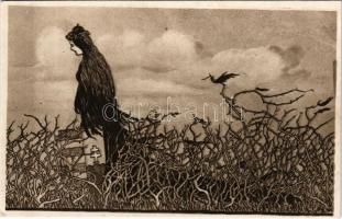 Tövises úton vándorol Hungária ezer év óta. Kiadja a "Szózat" Magyarország Területi Épségének Védelmi Ligája napilapja / "Hungary since a thousand years is treading her thorny way" Hungarian irredenta propaganda art postcard, Trianon s: Wéber József