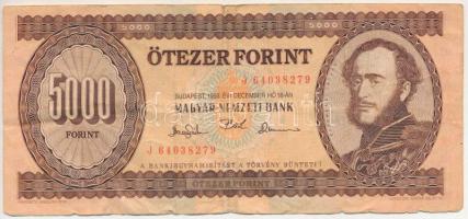 1993. 5000Ft "J 64038279" T:F,VG lyukak, kisebb beszakadások Adamo F51