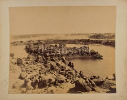cca 1890-1900 Jean Pascal Sébah (1872-1947): Egyiptom, Philai, Ízisz temploma és a Traianus kioszk, nagyméretű fotó kartonon, 21,5x27 cm // cca 1890-1900 Jean Pascal Sébah (1872-1947): Egypt, Philae, the Temple of Isis and Trajan's Kiosk, large-size photo on cardboard, 21.5x27 cm