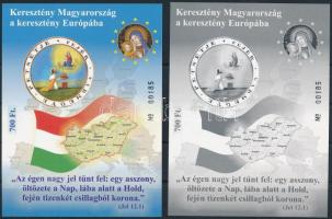 2004 Keresztény Magyarország a keresztény Európában emlékívpár alap- és feketenyomat változat azonos sorszámmal