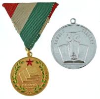 1960 k. "Kitűnő Tanuló" részben zománcozott, aranyozott Al kitüntetés mellszalagon + 1961. "Tanulj többet!" Al kitüntetés mellszalag nélkül, hátoldalán "Jeles 1961" gravírozással (36mm) T:AU,XF