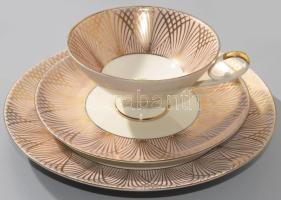 Alka Kunst mid-century egyszemélyes reggeliző szett, csésze alátéttel és desszertes tányér. Jelzett, hibátlan, d: 19 cm