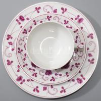 cca 1940 August Warnecke "China Purpur" egyszemélyes reggeliző szett, csésze alátéttel és ...