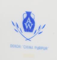 cca 1940 August Warnecke "China Purpur" egyszemélyes reggeliző szett, csésze alátéttel és ...