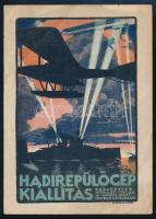 1917 Hadirepülőgép kiállítás Budapesten, a városligeti Iparcsarnokban, [1917.] ápril. 29. - máj. 29. Moldován Béla grafikájával illusztrált röplap, színes litográfia, Bp., Globus-ny., kissé viseltes állapotban, 17x12 cm