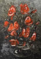 Losonci Lilla (1930-): Pipacsos csendélet. Olaj, farost, jelzett. Dekoratív fakeretben, 60×50 cm