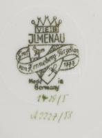 cca 1935 Porzellanfabrik Graf von Henneberg egyszemélyes reggeliző készlet, csésze alátéttel és dess...