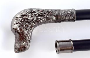 Fém sétabot, kutyafej markolattal, középen szétcsavarható, hibátlan, h: 93 cm