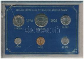 Svédország 1976. 5ö-5K (6xklf) forgalmi sor műanyag tokban T:UNC, műanyag tokon repedés Sweden 1976. 5 Öre - 5 Kronor (6xdiff) coin set in plastic case C:UNC, cracked plastic case