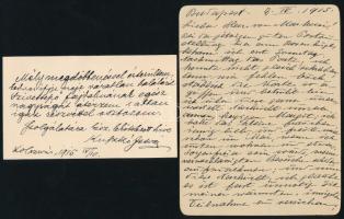 2 db részvétlevél Markóczi Imrének Kuszkó Istvántól a kolozsvári ereklyemúzeum igazgatójától és báró Blaskovich Félixtől