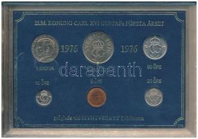 Svédország 1976. 5ö-5K (6xklf) forgalmi sor műanyag tokban T:UNC, tok sérülés Sweden 1976. 5 Öre - 5 Kronor (6xdiff) coin set in plastic case C:UNC, case error