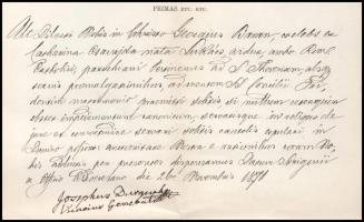 1870-1876 Simor József esztergomi érsek fejléces levélpapírján Durguth József (1790-1872), Márkus Gy...