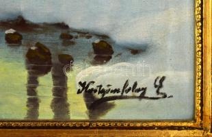 Kostyánfalvy jelzéssel: Téli táj. Olaj, vászon. Dekoratív fakeretben. 60×80 cm