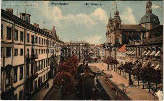 1914 Mannheim, Hoftheater. Verlag Bahnhofbuchhandlung, Karl Schmitt / theatre, tram (glue marks)