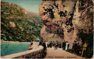 1912 Orsova, Alduna, Kazán-szoros, képeslapfüzetből. M. G. / Kasanpartie / Cazane / gorge, road, from a postcard booklet (kopott sarkak / worn corners)