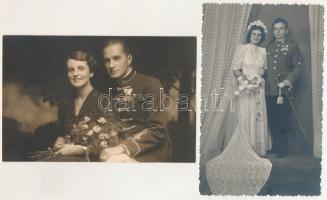 2 db régi fotó képeslap: magyar katonák feleségükkel / 2 pre-1945 photo postcards: Hungarian soldiers with their wives