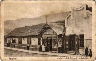 Lupény, Lupeni; községháza, "Jiul Cultural" Könyvkereskedés és saját kiadása / Libraria Jiul Cultural si Primaria / book shop with town hall (fa)