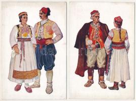 Hrvatske narodne nosnje / Kroatische Volkstrachten - 2 db régi motívum képeslap: horvát népviselet / 2 pre-1945 motive postcards: Croatian folklore (Vladimir Kirin)