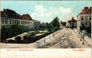 Nagyszeben, Hermannstadt, Sibiu; Schewisgasse. Purger &amp; Co. / utca / street (r)