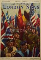 1945 The Illustrated London News, Victory Number, May 12, 1945. Angol nyelvű újság a II. világháború lezárulása és a szövetségesek győzelme alkalmából kiadott ünnepi száma, benne fekete-fehér és színes képekkel, hirdetésekkel. + Hozzákötve az újság 3 további száma (máj. 19. - jún. 7.) Félvászon-kötésben, kissé viseltes borítóval, helyenként kissé sérült lapokkal.
